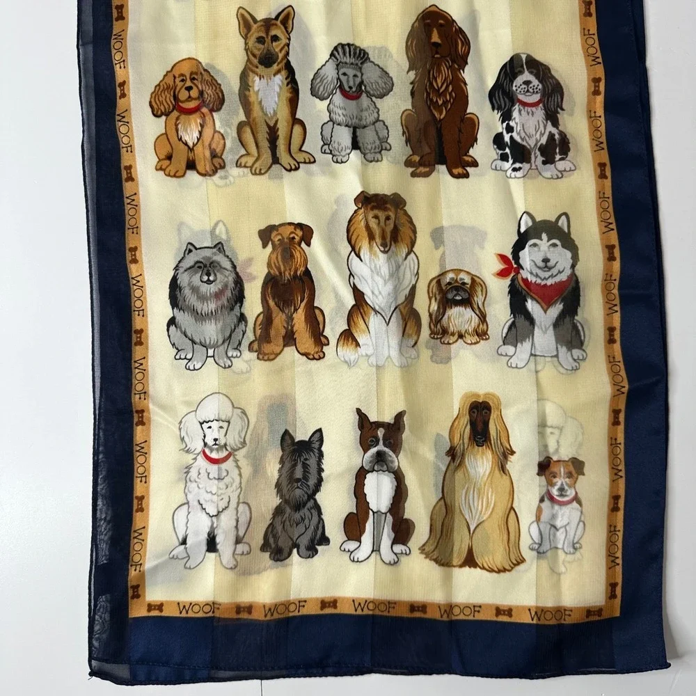 Dog Lover Rectangle Scarf Blue WOOF Border Poodle Shephard Terrier Husky Novelty